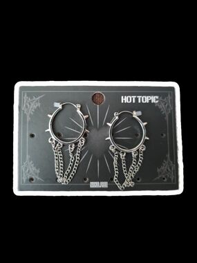 Hot Topic Silver Spiked Hoop Earrings with Chain Drops